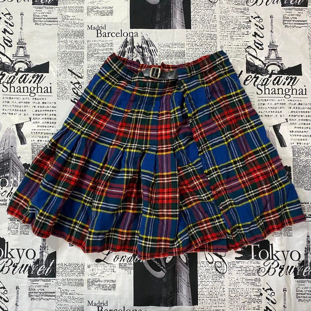 Smith's Bermuda Women's tartan plaid pleated miniskirt kilt wool vintage 70s